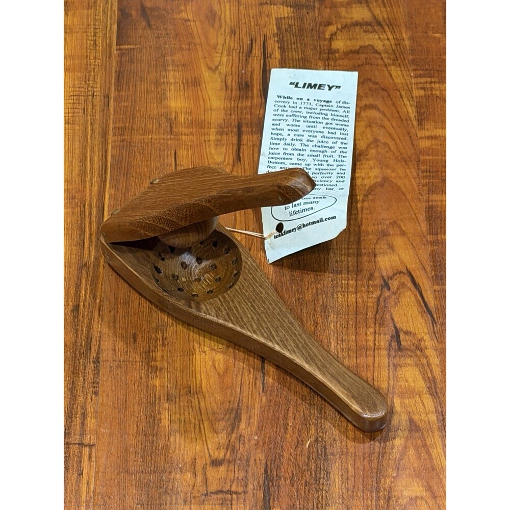 Hand Crafted “Limey” Teak Wooden & Brass Lime Citrus Juicer Squeezer - New!